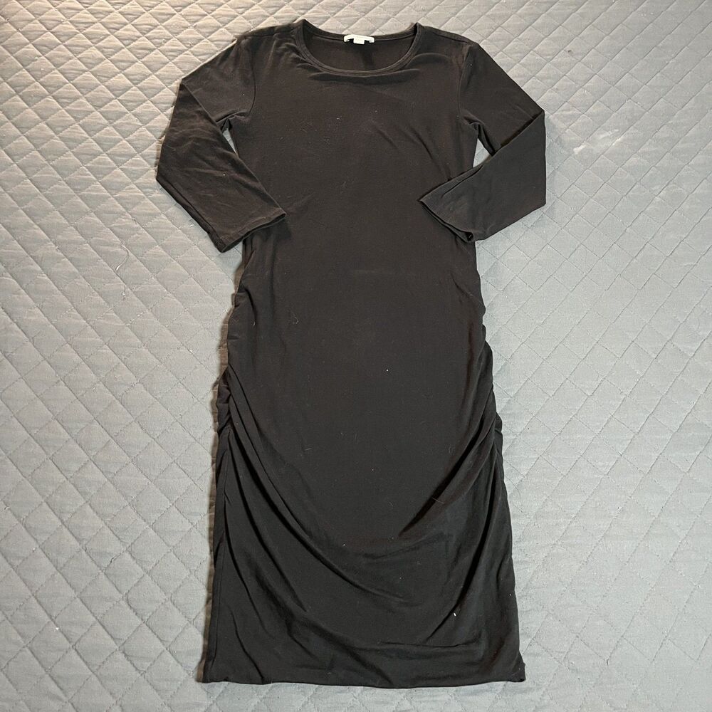 Standard James Perse‎ Ruched Sheath Dress Women's Black Cotton Bodycon Size 1